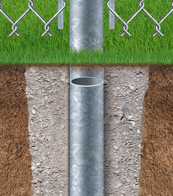 Chain Link fence post with concrete in Whatcom County Washington