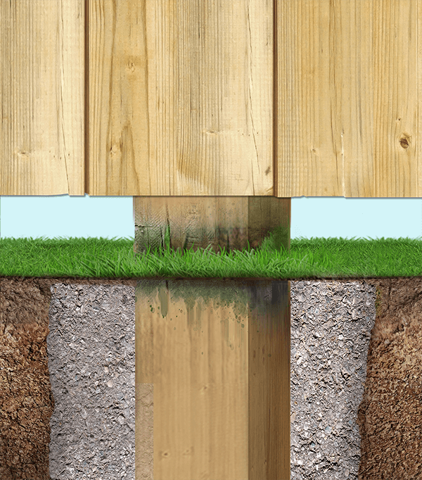 wood fence post with concrete in Whatcom County Washington